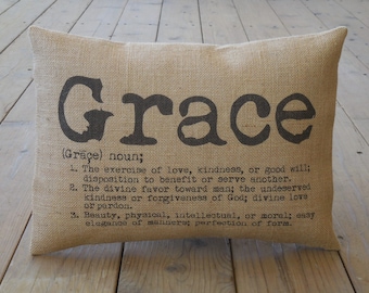 Grace Burlap Pillow, Farmhouse Pillows, Fixer Upper Style