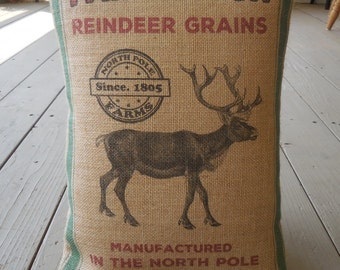 Reindeer Burlap Pillow, Farmhouse Christmas Pillow, INSERT INCLUDED