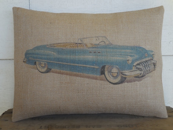 Vintage Blue Convertible, Classic Car Pillow, Car Decor,  Man Cave Gift, Farmhouse Pillows, Christmas Gift for Husband