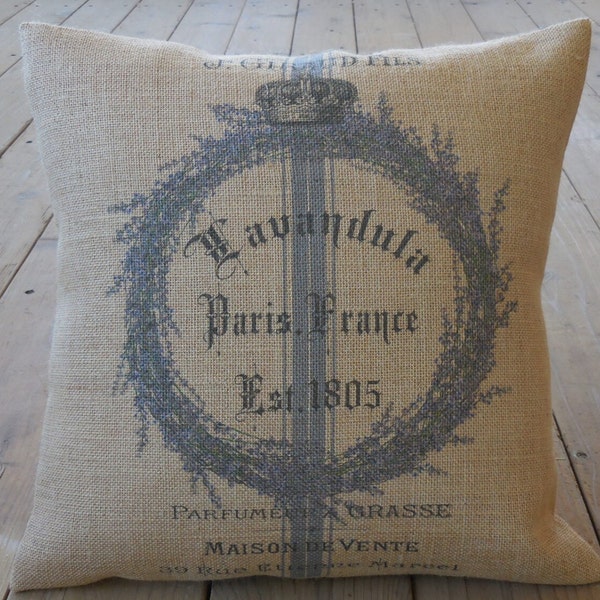 Lavender Wreath Burlap Pillow, Shabby Chic Decor, French  Country Decor, Spring Pillows, Farmhouse Style