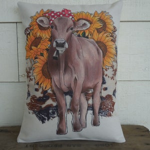 Calf Canvas Pillow, Sunflower Calf Pillow, Boho Chic Style, Farmhouse pillows,  INSERT INCLUDED