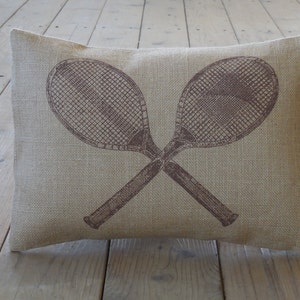 Vintage Tennis Burlap Pillow, Tennis Accent, Farmhouse Pillows, Sports2,  INSERT INCLUDED