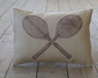 Vintage Tennis Burlap Pillow, Tennis Accent, Farmhouse Pillows, Sports2,  INSERT INCLUDED