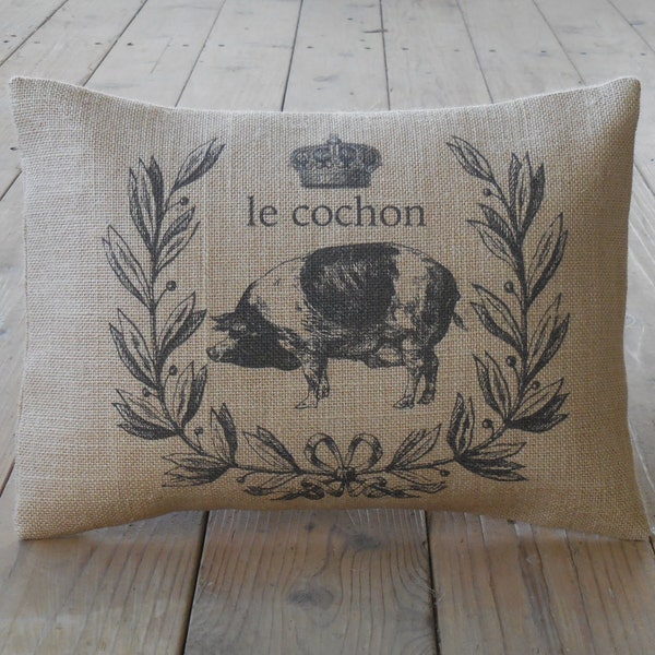 Le cochon Pig Pillow, Shabby Chic, Pigs, Farmhouse Pillows,Farm60, INSERT INCLUDED