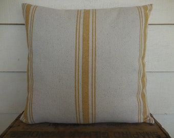 Feed Sack Pillow, Cottagecore Pillow, Mustard Yellow Pillow, Grain sack Pillow, Farmhouse decor