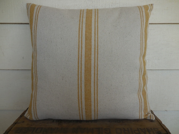 Feed Sack Pillow, Cottagecore Pillow, Mustard Yellow Pillow, Grain sack Pillow, Farmhouse decor