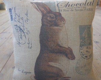 Chocolate Rabbit Burlap Pillow, Farmhouse Pillows,  Spring,  Farm40, Easter, INSERT INCLUDED