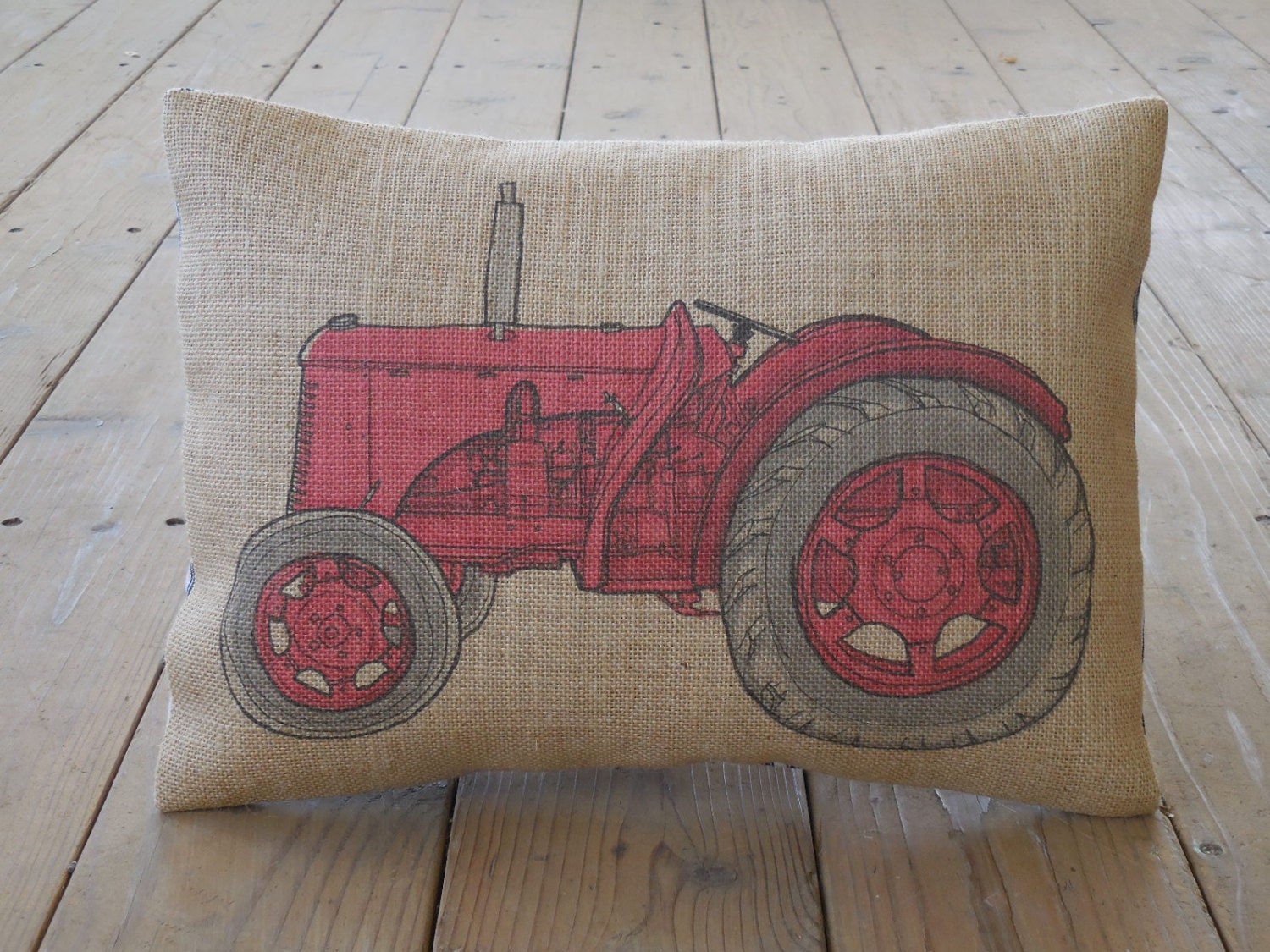 Red Tractor Burlap Pillow Kids Pillows Mighty Machine Etsy