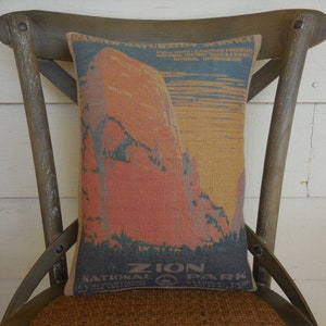 Vintage Zion NP Burlap Pillow, Retirement, Farmhouse Pillows,  INSERT INCLUDED