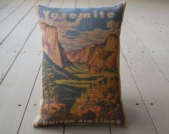 Vintage Yosemite NP  Pillow,  Retirement Gift, Farmhouse Pillows, Gift for Hikers, Yosemite Pillow