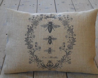 French Bee Burlap Pillow, Farmhouse Pillows, Fixer Upper Style