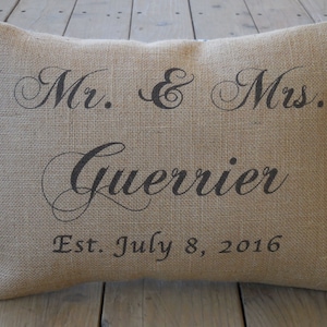 Custom Wedding Burlap Pillow, Rustic Wedding Gift, Farmhouse Pillows image 1