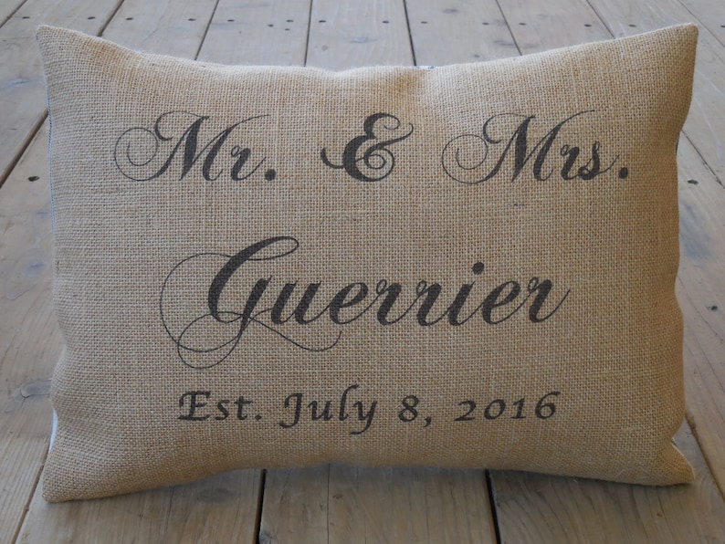 Custom Wedding Burlap Pillow, Rustic Wedding Gift, Farmhouse Pillows image 1