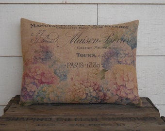 Hydrangea Pillow, Vintage Hydrangea Pillow, Farmhouse Pillows, Shabby Chic, Mother's Day Gift