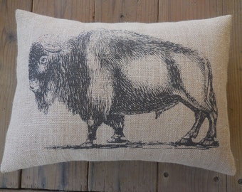 Buffalo Burlap Pillow, Bison Pillow, Southwest decor, Shabby Chic, Lodge, Cabin, Farmhouse Pillows, Wild27, INSERT INCLUDED