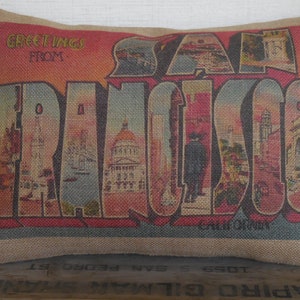 SF Postcard Pillow, Vintage travel decor, San Francisco Pillow, Gift for Travel Lover