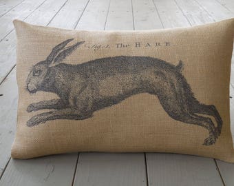 The Hare Burlap Pillow, Vintage Rabbit Pillow, Shabby Chic 21, French Rabbit, Farmhouse Pillows, INSERT INCLUDED