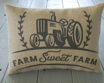 Farm Sweet Farm Burlap Pillow, Housewarming Gift, Birthday Gift, Farmhouse pillows,Saying 47,  INSERT INCLUDED