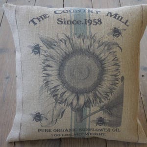 Grain Sack Sunflower Burlap Pillow, Sunflowers, Rustic Farmhouse, Shabby Chic, Mother's Day Gift, Farm69, INSERT INCLUDED