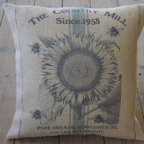 Sunflower Farm Burlap Pillow Shabby Chic Farmhouse Pillows Etsy