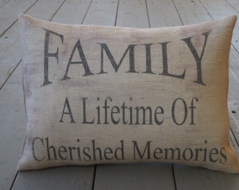 Family Burlap Pillow,  Farmhouse pillows, Shabby Chic pillow