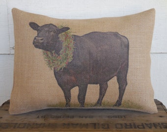 Christmas Pillows, Christmas Cow Pillow, Farmhouse Christmas, Gifts under 25, Gift for Secret Santa