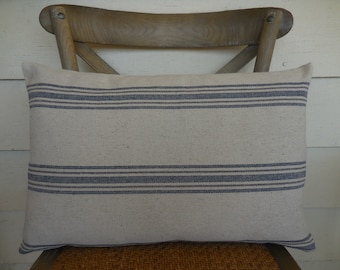 Feed Sack Pillow, Cottagecore Pillow, Navy & Gray Stripe Pillow, Grain sack Pillow, Feed sack Lumbar Pillow,  Farmhouse decor