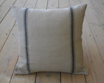 French Grain Sack  Pillow, Black Stripe Pillow, Cottagecore Decor, Farmhouse Pillows