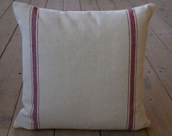 Feed Sack Pillow, Cottagecore Pillow, Red Stripe Pillow, Grain sack Pillow, Farmhouse decor
