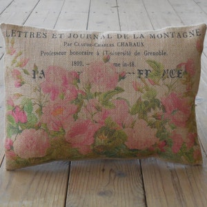 Vintage Roses Burlap Pillow, Shabby Chic 41,  Mothers Day Gift, INSERT INCLUDED