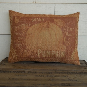 Pumpkin Label Burlap Pillow, House warming Gift, Farmhouse Pillows, Autumn pillows, Thanksgiving, Autumn 27, INSERT INCLUDED