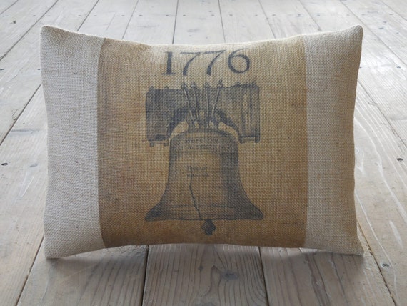 Liberty Bell Burlap Pillow, 1776, Primitive Americana, Farmhouse Pillows, INSERT INCLUDED US9,