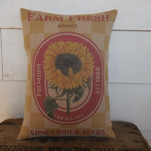 Sunflower Farm Burlap Pillow Shabby Chic Farmhouse Pillows Etsy