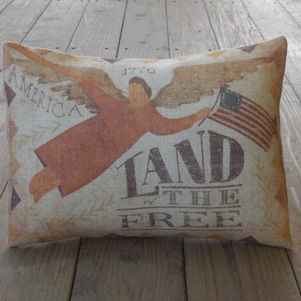 Land of Free Pillow, Farmhouse Pillows, Primitive Americana,  4th of July decor,  INSERT INCLUDED