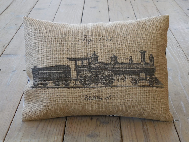INSERT INCLUDED V14 Shabby Chic French train Burlap Pillow Farmhouse Pillows