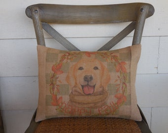 Happy Fall Dog Burlap Pillow, Farmhouse Fall,  Dog Lover Fall, Farmhouse Pillows,  INSERT INCLUDED