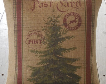 Christmas Tree Burlap Pillow, Christmas Pillows, Farmhouse Christmas