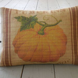 Feed sack Pumpkin burlap Pillow, Farmhouse Pillows, Shabby Chic Decor, Autumn Pillows, Pumpkin Pillow image 4