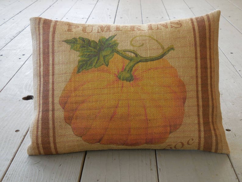 Feed sack Pumpkin burlap Pillow, Farmhouse Pillows, Shabby Chic Decor, Autumn Pillows, Pumpkin Pillow image 4