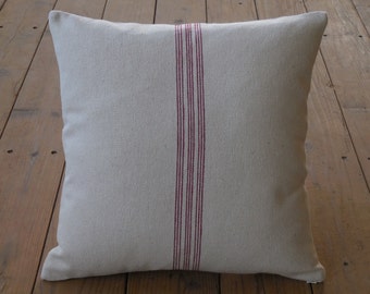French Grain Sack Pillow, Red Stripe Pillow,  Farmhouse pillows, Cottagecore Pillow, Grain sack pillow