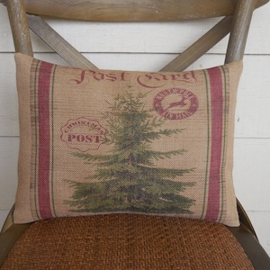 Christmas Tree Burlap Pillow, Farmhouse Christmas