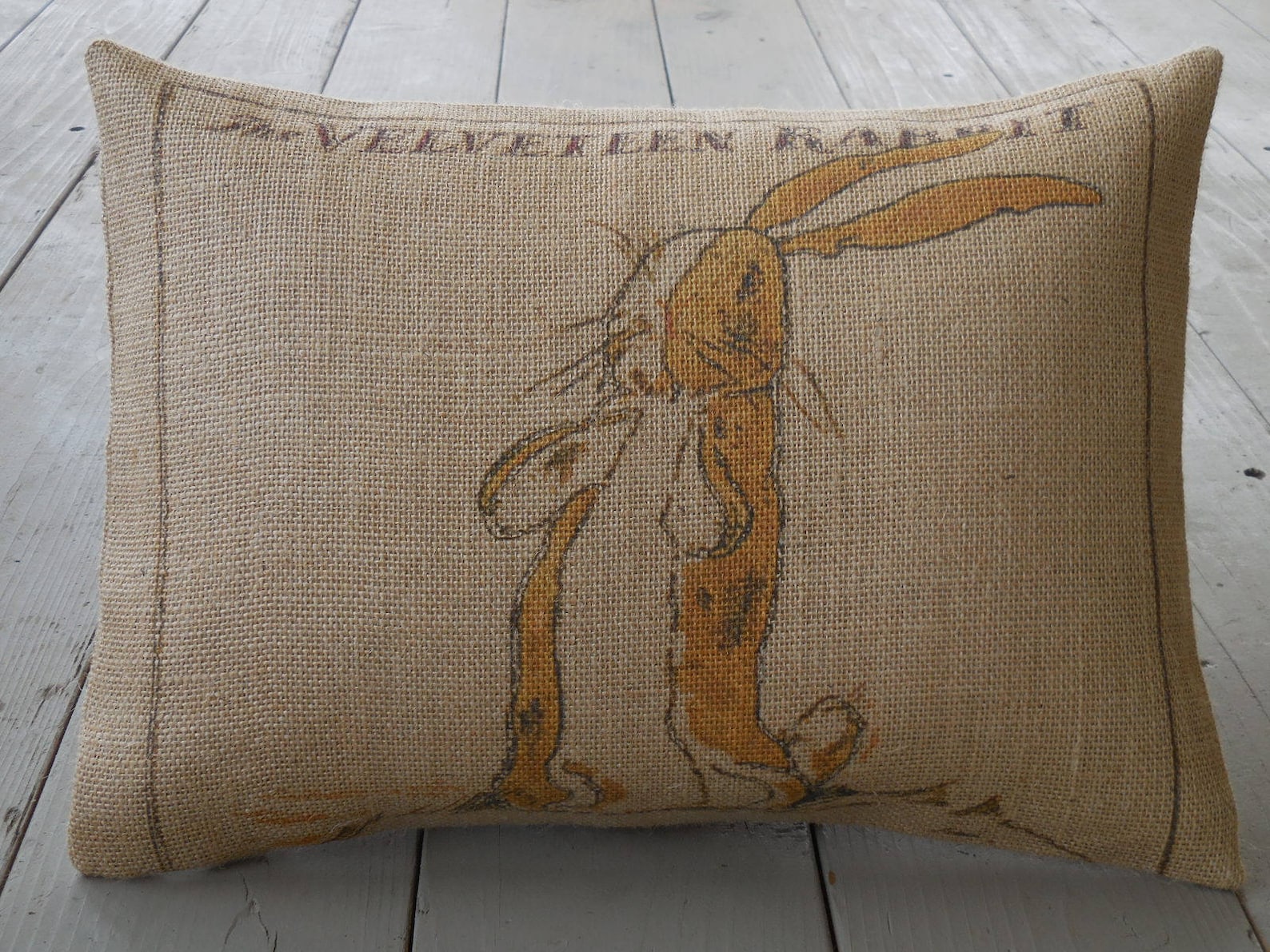 Velveteen Rabbit Burlap Pillow Vintage Rabbit Pillow Shabby Etsy
