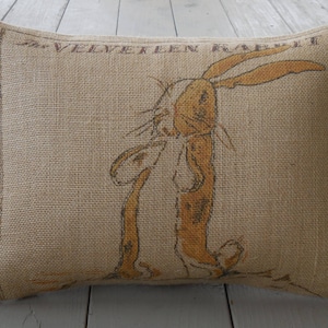 Velveteen Rabbit Burlap Pillow, Vintage Rabbit Pillow, Shabby Chic, Rabbit Nursery, Farmhouse Pillows,Kid11,  INSERT INCLUDED