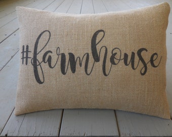 Hashtag Farmhouse  burlap Pillow | Farmhouse Pillows | French Country |Farm89|  INSERT INCLUDED