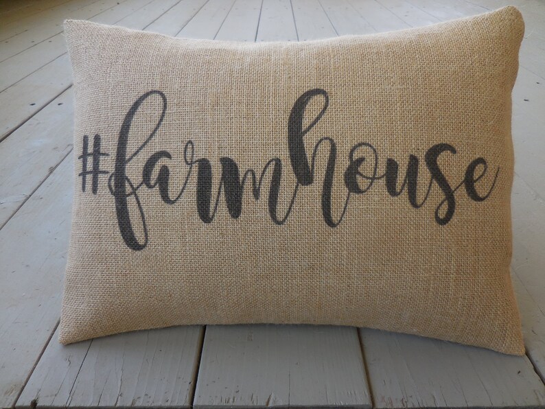 Hashtag Farmhouse Burlap Pillow Farmhouse Pillows French Etsy