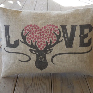 Love Deer Hearts Burlap Pillow, Black and burlap, Modern wedding gift,  bridal, Valentine&#39;s Day, Love8, INSERT INCLUDED