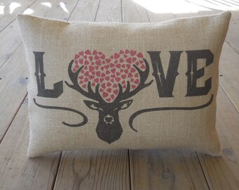 Love Deer Hearts Burlap Pillow, Black and burlap, Modern wedding gift,  bridal, Valentine's Day, Love8, INSERT INCLUDED