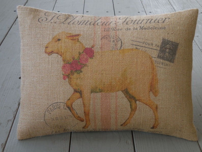 Spring Lamb Burlap Pillow Farmhouse Style Pillows Farmhouse Etsy