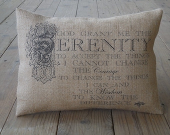 Serenity Prayer Burlap Pillow, Shabby Chic Decor, Farmhouse Pillows, Saying 2, INSERT INCLUDED