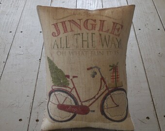 Christmas Bike Pillow, Jingle All the Way, Country Christmas, INSERT INCLUDED